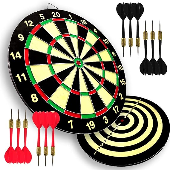 Paper Dartboard with Two Games Design, 12 Steeltip Darts, One-piece Shaft and Flight with No Flights Falling Out, Easy Hang Up Construction