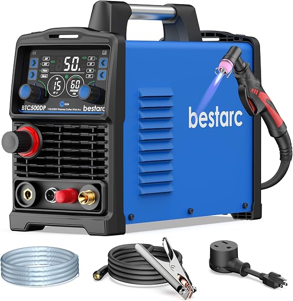 Pilot Arc Plasma Cutter, [Large LED Display][Air Sensor] 50A Plasma Cutter Machine 110/220V Dual Voltage, 1/2 Inch Clean Cut 4/5 Inch Max Cut, Post Flow Mesh, 2T/4T for Beginners DIY