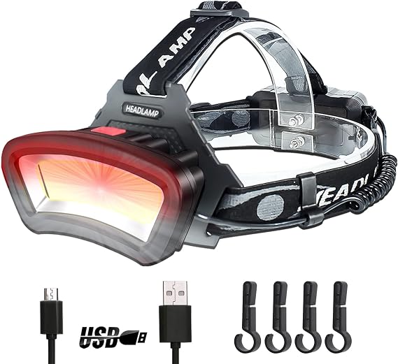 DARKBEAM LED Headlamp COB Floodlight with Red Light Rechargeable High Lumen | Hard Hat Headlamps, Head Lamps Flash Lights for Adults, Headlights Car Maintenance Night Construction Work for 6-10 Hours
