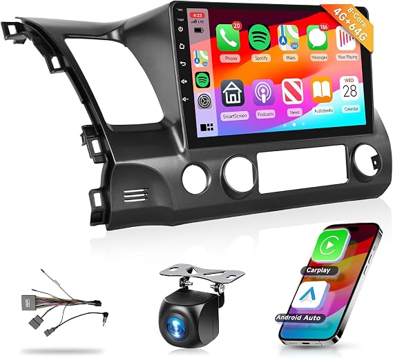 8 Core 4G+64G Car Radio Stereo for Honda Civic 2006-2011 with Backup Camera | 10.1" 1280*720 IPS Touch Screen DSP 32EQ Wireless CarPlay/Android Auto BT 5.0 GPS FM/RDS WiFi 5G MirrorLink