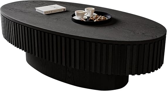 47 Inch Oval Coffee Table with Hidden Storage Modern Rustic Wood Center Table for Living Room, Open-Lid, Fluted Design