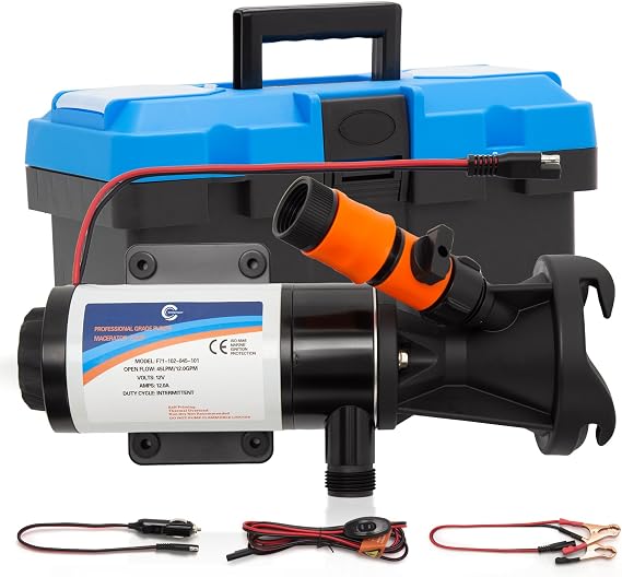 RV Macerator Pump 18555-000A with Storage Case, 12V 12GPM Macerator Pump