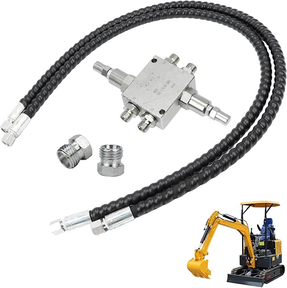 Mini Excavator Cushion Valve Kit Complete for Swivel Motor Assembled Fits any mini excavator or machine with 1/4" hydraulic hoses and M14x1.5 threaded ends (Silver 2)