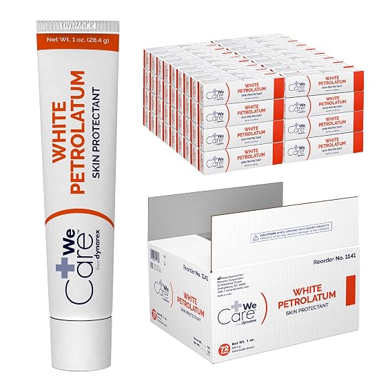 Dynarex White Petrolatum, Petroleum Jelly for Dry, Damaged or Cracked Skin, Soothing White Petroleum Jelly for Minor Skin Irritations, 1 oz. Tubes, 1 Case of 72 Tubes