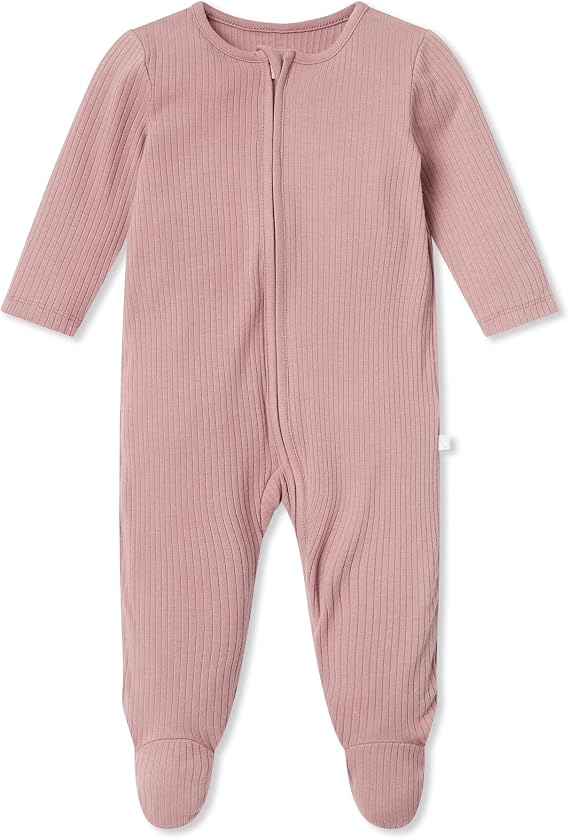 MORI Baby Ribbed Clever Pajamas with Two-Way Zips & Scratch Mitts Footed Nightwear Viscose from Bamboo & Cotton
