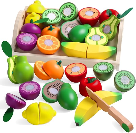 Wooden Play Food for Play Kitchen, Montessori Toys for 2 Year Olds