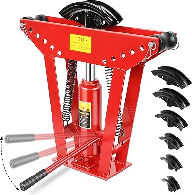 12 Hydraulic Pipe Bender with 6 Dies 12 Tons Manual Copper Pipe Bender Adjustable Roller 90-180 Bending Steel Metal Ratcheting