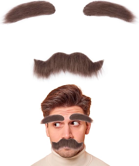 Yan Dream Unisex Self Adhesive Fake Mustache and Eyebrows Adult Man Funny Costume Facial Hair Beard