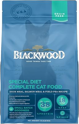 Blackwood Dry Cat Food, Special Diet Formula for Sensitivities, Duck Meal, Salmon Meal & Field Pea Recipe, 13.2 Pound Bag, High Protein, Slow Cooked, Grain Free