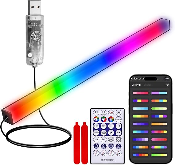 RGB LED Monitor Ambient Light Bar, 16 Inch USB Powered, APP Control & Music Sync, 16 Million Colors Dimmable, Gaming/Desk Display Backlight