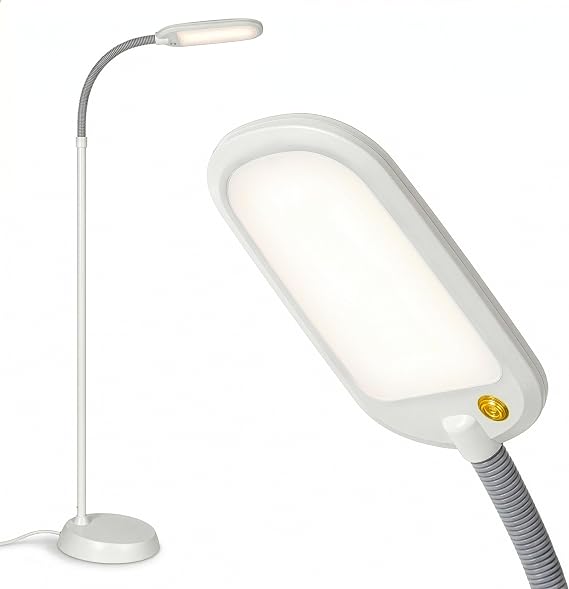 Brightech Litespan LED 2nd Edition Reading Floor Lamp with Cool, Soft & Warm White LED's - Built-in Dimmer - Adjustable Design Pivots in Any Direction - Energy Saving 12 Watts - Alpine White
