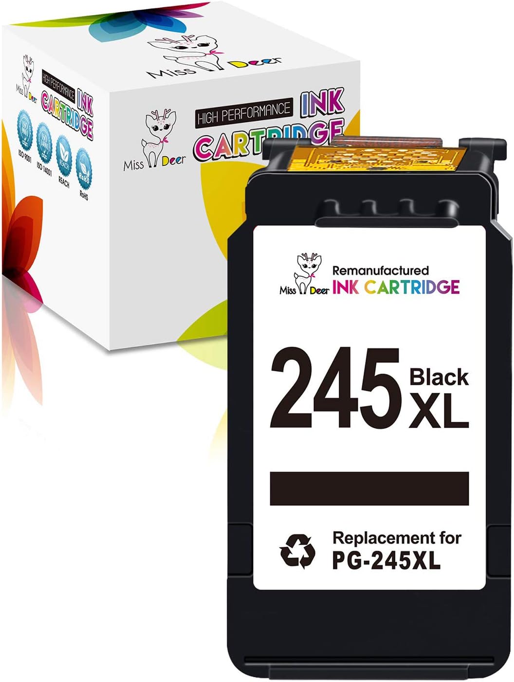 Miss Deer Remanufactured 245 Black Ink Cartridge Replacement for Canon 245XL PG-245XL 243 PG-243XL Work for Pixma MX492 MX490 MG2520 MG2522 MG2920 IP2820 MG3020 TS3120 TS202 Printer 1-Pack