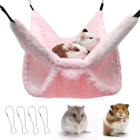 Yanmucy Double-Layer Fleece Rat Hammock House - Warm Soft Guinea Pig Hideout for Cage Accessories - Ferret Hamster Sleeping and Playing Hammock for Small Animals (Pink)