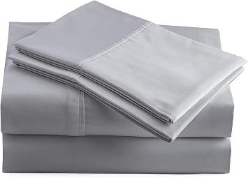 Pure Egyptian Cotton Queen Size Sheet Set 600 Thread Count Solid Silver Grey Bed Sheets | Extra Deep Pocket Fits Mattress Up to 16" | Luxury Sateen Weave 4 Pc Bed Set Soft Long Staple Cotton