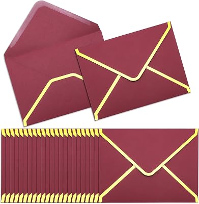 100 Pack 5x7 Envelopes, Burgundy A7 Card Christmas Envelopes V Flap Envelope Gold Borders for Invitations, Weddings, Parties & Greeting Cards