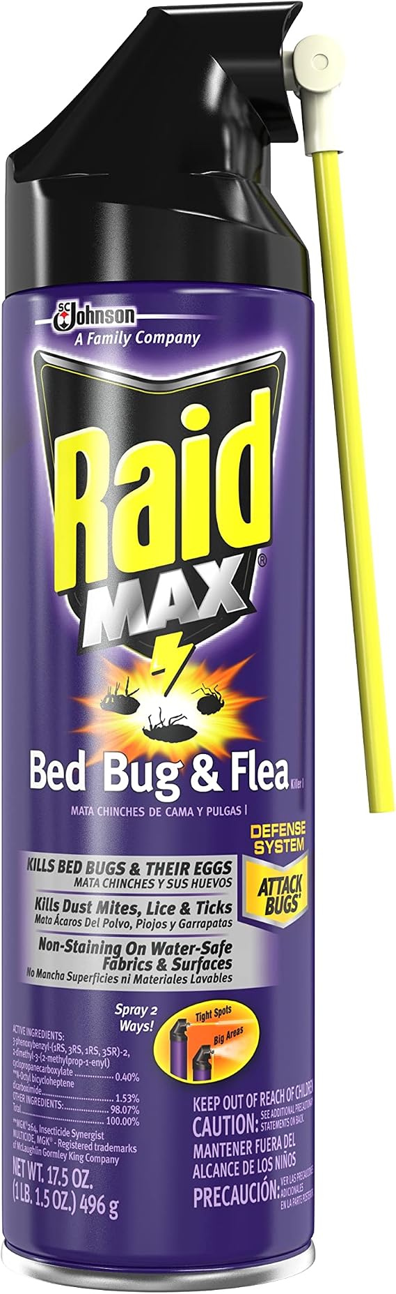 Raid Max Bed Bug and Flea Killer, Kills Bed Bugs and Their Eggs, Dust Mites, Lice and Ticks, 17.5 oz