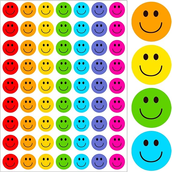 Happy Smile Face Sticker - 1 Inch Happy Face Decal Stickers 630 Pcs Teachers Reward Stickers for Kids Colorful Mini Incentive Stickers Behavior Chart Stickers for Students, Classroom