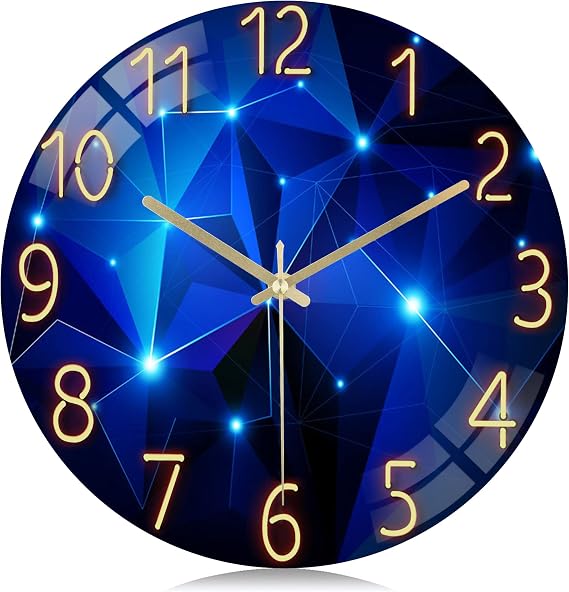 Lafocuse 12 Inch Glass Galaxy Blue Wall Clocks Battery Operated Silent