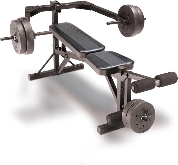 Cap Leverage Weight Bench with 100 LB Vinyl Weight Set, Adjustable Strength Training Bench with Leg Developer, Multi-Position Home Gym Bench Press with Vinyl Cement Plates & Spring Collars