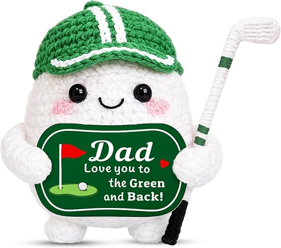 Dad Gifts from Daughter Son, Funny Crochet Golf Gifts for Men Dad | Positive Crochet Golf Ball Accessories Golfing Birthday Gifts for Father Papa Husband from Wife 1st Time New Dad to Be