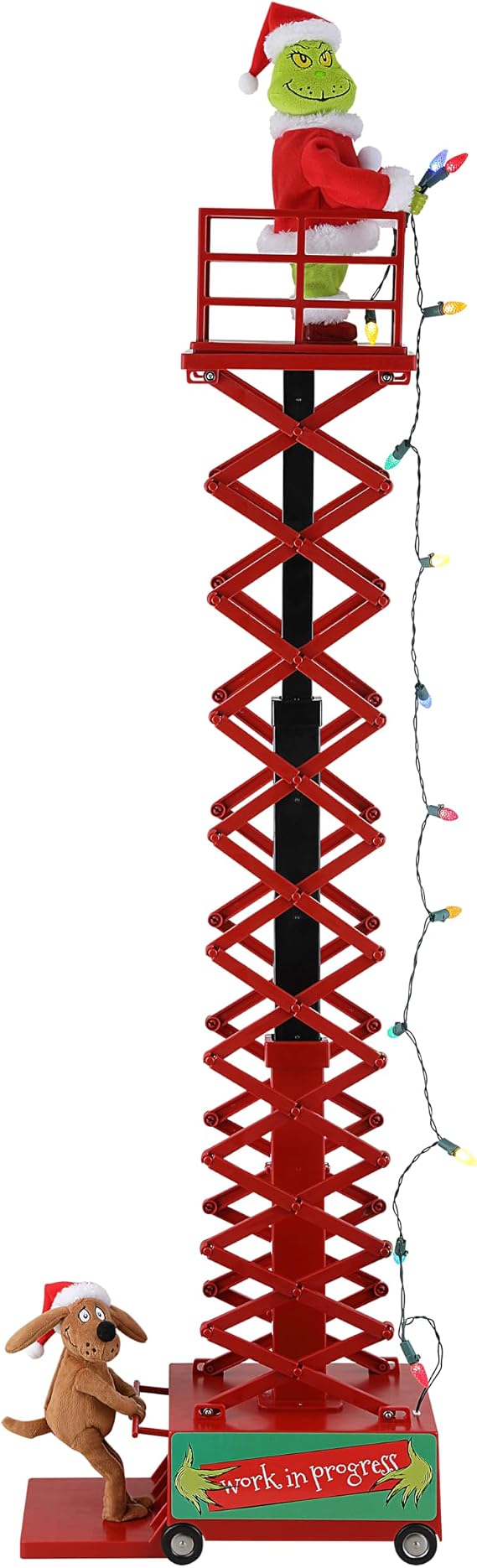 Mr. Christmas Animated Grinch Lift Christmas Decoration with LED Lights and Music, Extending Ladder, AC Adapter