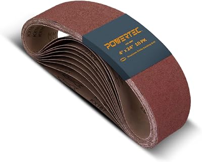 POWERTEC 4 x 24 Inch Sanding Belts, 10 PK, 100 Grit, 4x24 Belt Sander Sanding Belts Assortment, Aluminum Oxide Sandpaper for Oscillating Belt Sander, Woodworking, Metalworking 110080