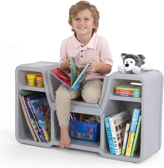 Simplay3 Cozy Cubby Book Nook, Kids Bookshelf and Storage with Built-in Reading Seat, Fully Assembled, Made in USA