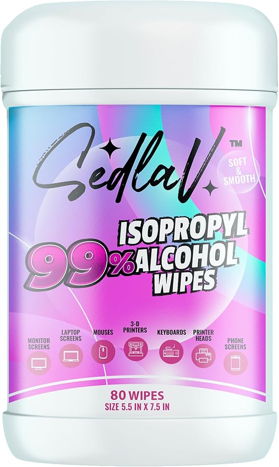 SEDLAV 99% Isopropyl Alcohol Wipes - 99% Rubbing Alcohol Wipes for Tech Use (80 Count Pack)