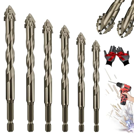 Quickpierce High-Performance Titanium-Coated Drill and Tap Set, Four Blade Serrated Eccentric Drill Bits, New Four-Flute Sawtooth Eccentric Drill Bit Set (6Pcs(4/5/6/8/10/12))