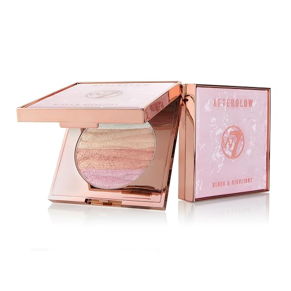 W7 Afterglow Blusher and Highlight Compact - Pink and Gold | Pressed Powder Compact, Glowing Radiant Finish