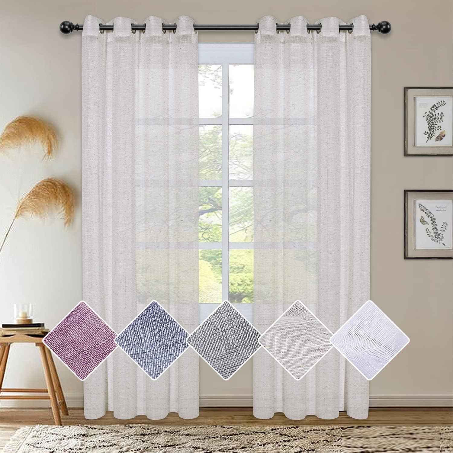 LUSHLEAF Linen Sheer Curtains 2 Panels Light Filtering Privacy Sheer Drapes 84 inches Window Drapes for BedroomLiving RoomSliding Door,52 x 84 inch,Linen