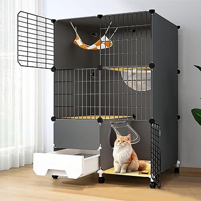 Cat Cage Indoor with Wheels, Cat Enclosure with Cat Litter Box, DIY Installation, Exercise Place Ideal for Cat Size : 70x45x113cm