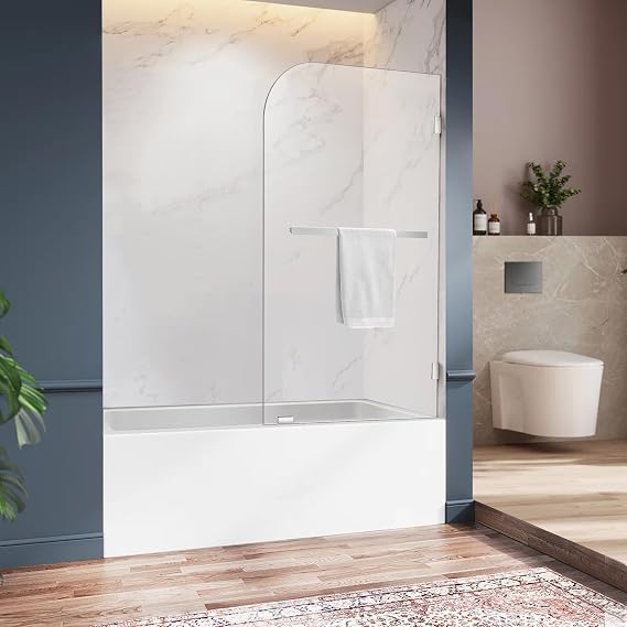 34" W X 58" H Fixed Bathtub Shower Glass Panel in Polished Chrome Finish