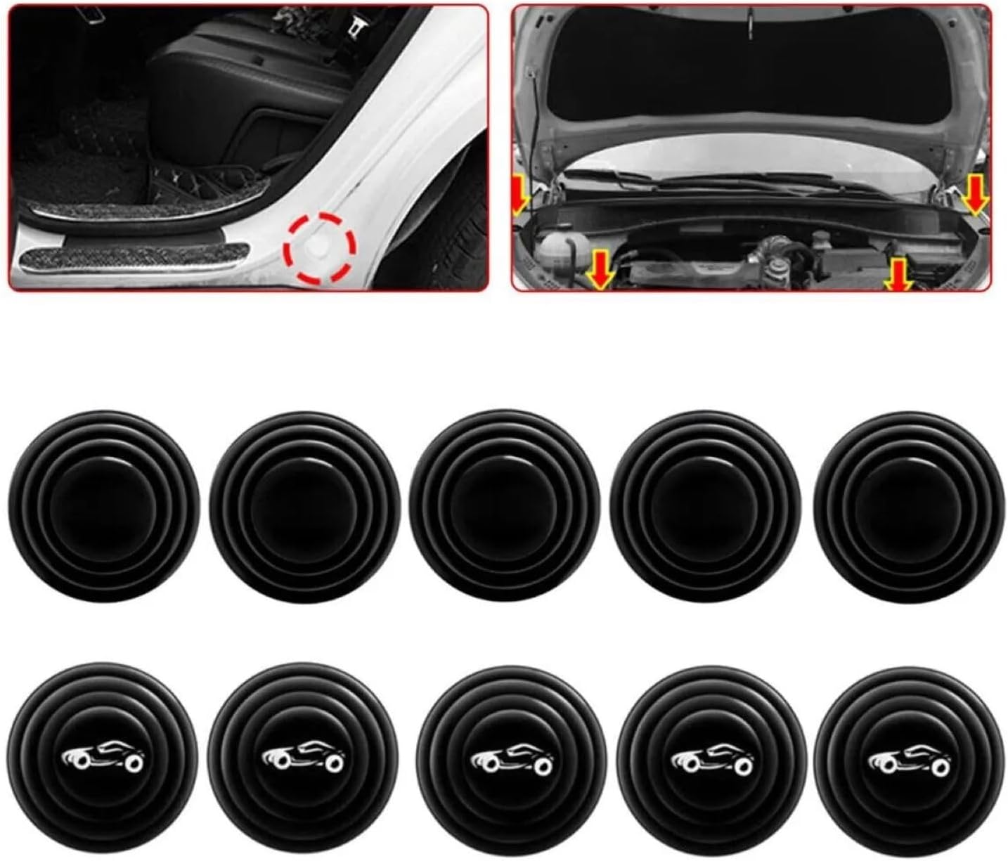 Busstier Car Door Sound and Shock Absorbing Pad, 10 Pieces, Black, Shockproof, Easy Assembly, Practical and Durable Design