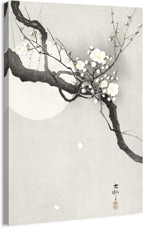 Canvas Print Wall Art - Japanese Painting Branch of Blooming Plum  Moon by Ohara Koson - 24x36 inches
