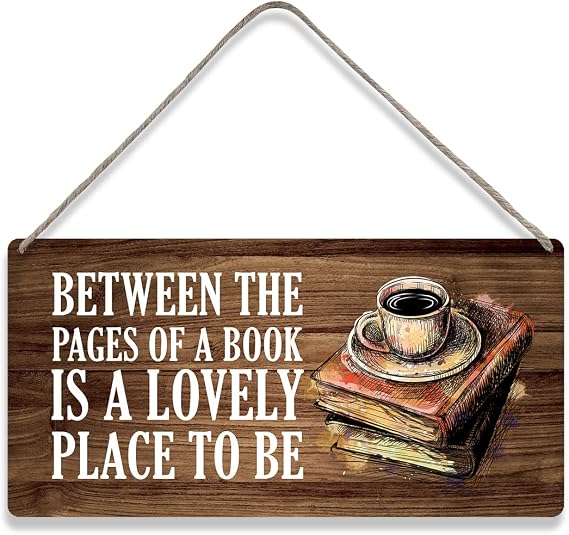 MIGUMUTU Country Style Wall Decor Book Lovers Between the Pages of a Book is a Lovely Place to Be Wooden Signs Rustic Hanging Wall Plaque Reading Sign Home Decor Present