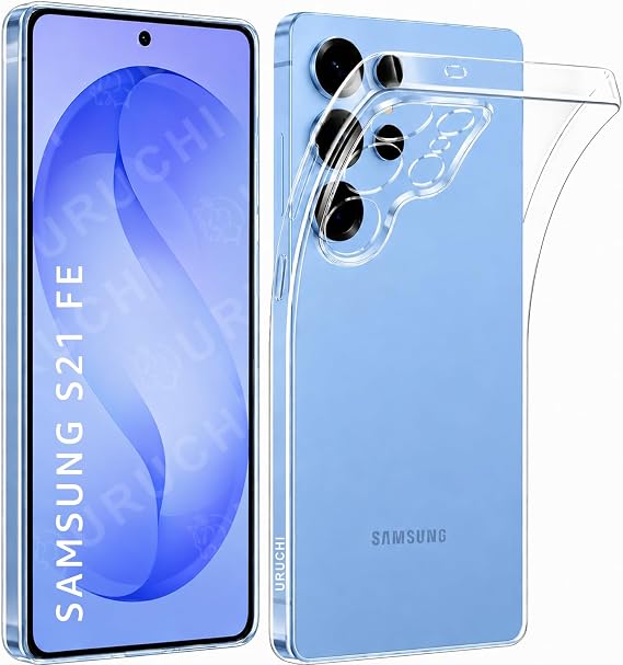 URUCHI Crystal Şeffaf Kılıf Samsung S21 FE için, [Sararma Önleyici] [Kamera Koruma] [Askeri Sınıf Düşme Testi] Şeffaf Şok Geçirmez Koruyucu Yumuşak Silikon İnce Kapak