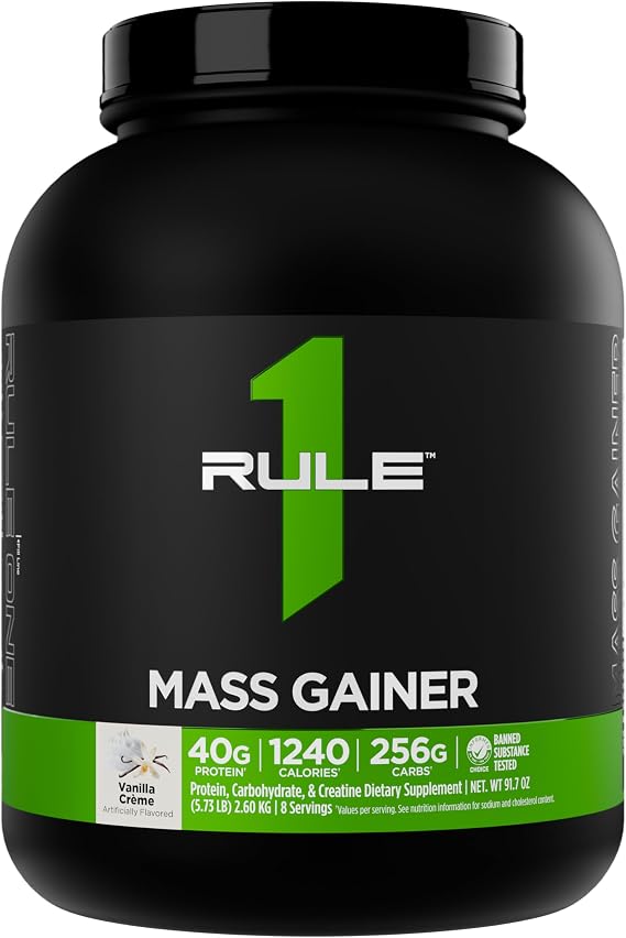 Rule 1 Proteins Mass Gainer, Vanilla Creme, 8 Servings | High-Calorie Weight Gain Formula with 1,220+ Calories, 250g+ Complex Carb Blend, 40g All-Whey Protein Per Serving