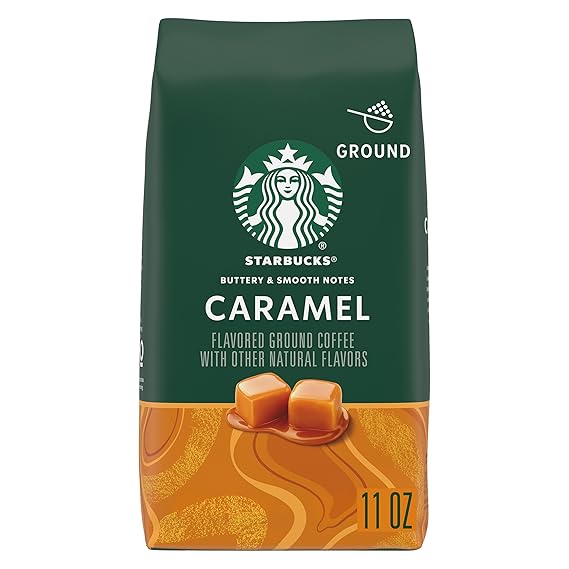 Starbucks Ground Coffee, Flavored Hot or Iced Coffee, Caramel, 11 oz