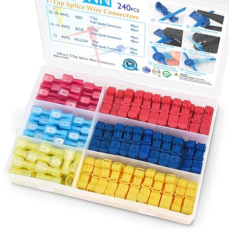 TICONN T Tap Wire Connectors, T Wire Quick Splice Connector, T Connectors for Wiring with Storage Case (240 Pcs)