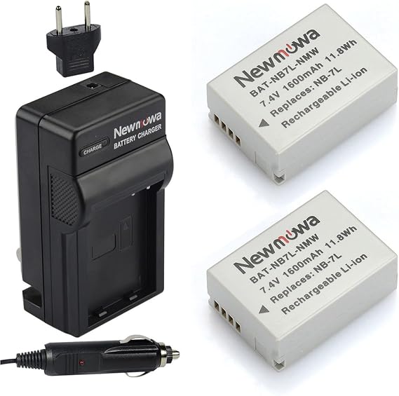 Newmowa 2-Pack Replacement Battery & Charger Kit for Canon NB-7L | Compatible for Canon Powershot SX30 is, G12, G11, G10, CB-2LZ