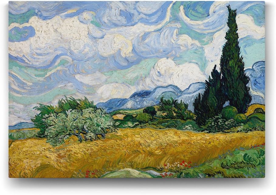 Vincent Van Gogh - Selvi Ağaçlı Buğday Tarlası Tablosu - 100x70cm