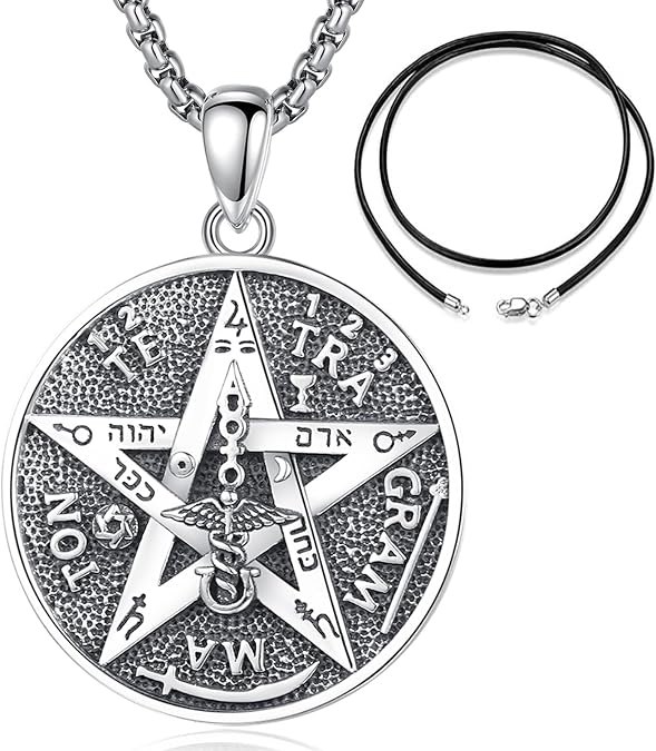 EUDORA Sterling Silver Tetragrammaton Necklace Ring for Women Men, Pentagram Amulet Energy Pendant Star of David Vintage Guardian Star Wicca Jewelry, Mother's Day Father's Day Gift for Husband Wife