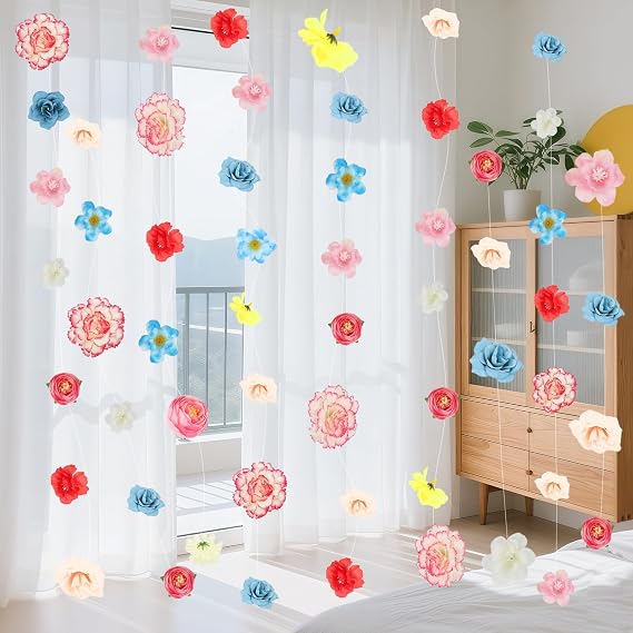 ATTGREAT Artificial Flowers Garlands Hanging Flowers Decorations Faux Silk Flora Fake Vines with Hooks for Backdrop Curtain Wall Ceiling Wedding Arch Party Decorations, 6PCS