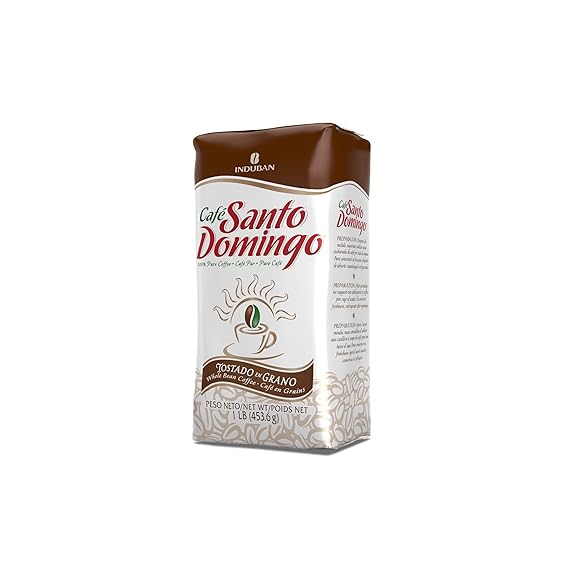 Cafe Santo Domingo Tostado En Grano - Roasted Whole Bean Coffee 1 lb / 454g, Zero Bitterness, Zero Acidity, No After Taste, No Preservatives | The World's Best Smooth Dominican Republic Coffee