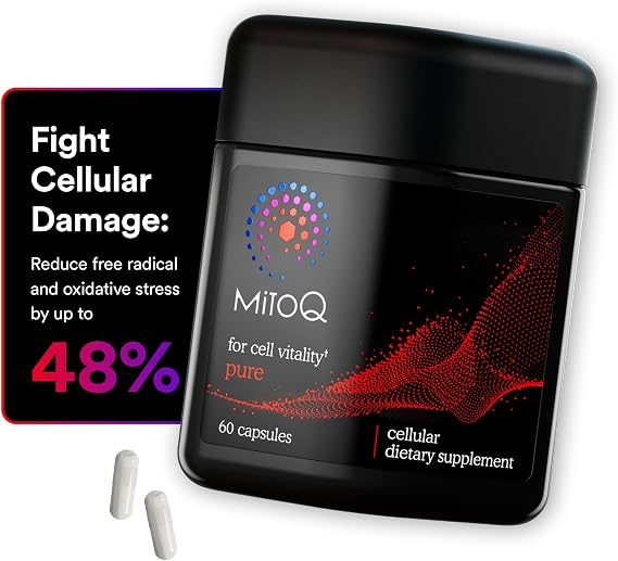 MitoQ Pure Advanced Mitochondria Supplement - Superior Bioavailability to CoQ10 - Patented Vitality Supplement for Sustained Energy, Heart Health, Metabolic Support, and Healthy Aging (60 Capsules)