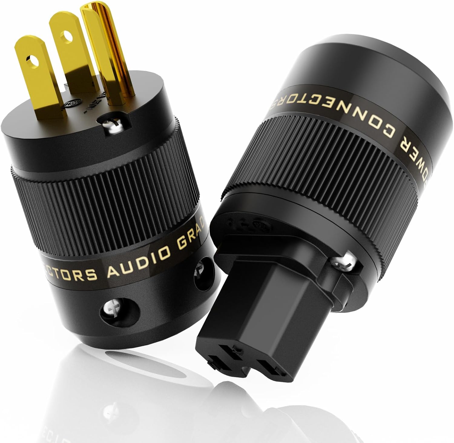 Preffair 1 Pair Brass Gold Plated Power Plug Hi-End US AC 3 Pin Male Power Plug IEC320 C1513 Female Connector for Audio Grade Power Cables DIY HiFi 10A250V~15A125V P078GC078G