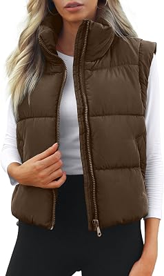Womens Puffer Vest Lightweight Sleeveless Winter Outerwear Full Zipper Warm Padded Gilet Jacket Coat with Pockets