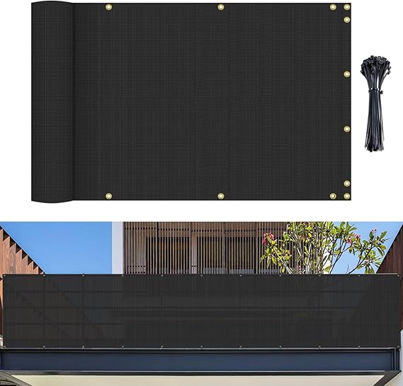 Bynbbur 3' x 12' Balcony Privacy Screen Apartment Deck Railing Fence Lattice Panels for Outside, UV Block Shade Cloth with Grommets, Mesh Fencing Cover for Patio Backyard Porch, Black