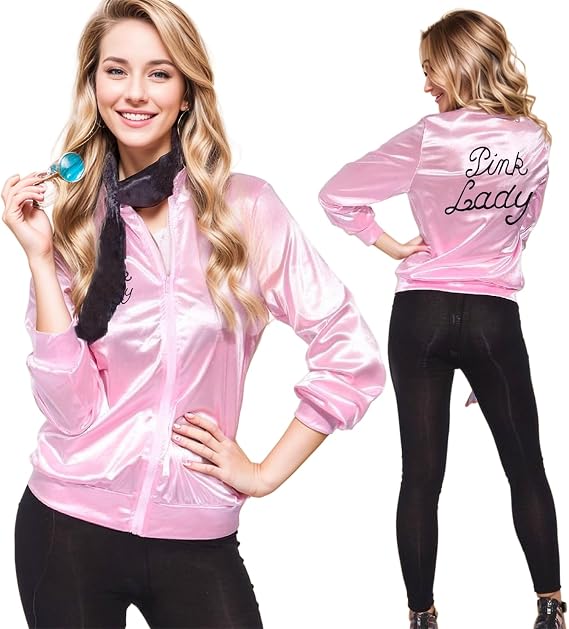1950s Women/Plus/Girls Pink Lady Jacket Halloween Cosplay Costume Fancy Dress Coat (Pink, Small)